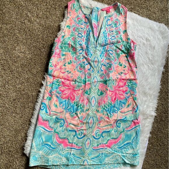 Lilly Pulitzer Dress Kelby Shift Stretch Hot Tamale Bright Sleeveless Floral  8